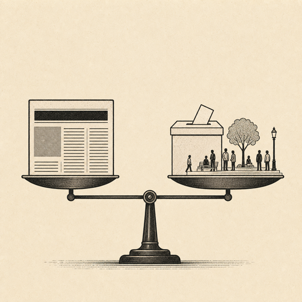 Journalism balanced with a ballot box and public gathering