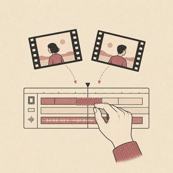 A media maker chooses between two takes on an edit timeline