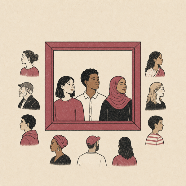A frame includes some faces while leaving others outside
