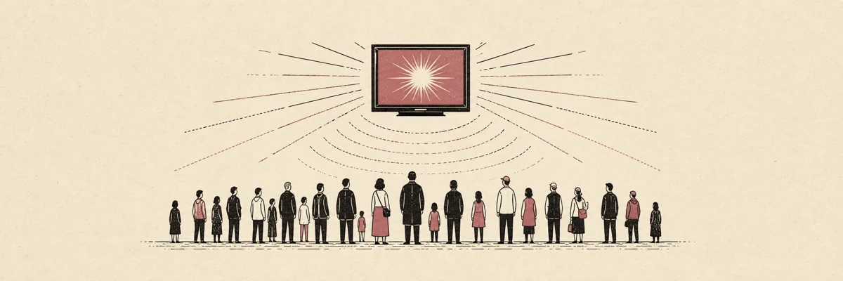 Broadcast signals spreading from a screen toward a crowd