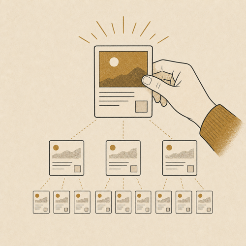 An editor arranges story cards into a hierarchy of prominence