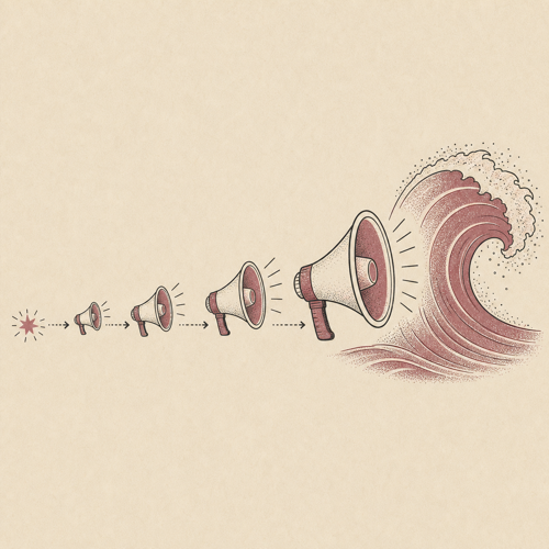 A small incident is amplified through megaphones into a large wave