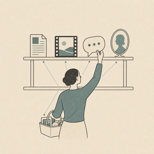 A person selects different media tools to meet different needs